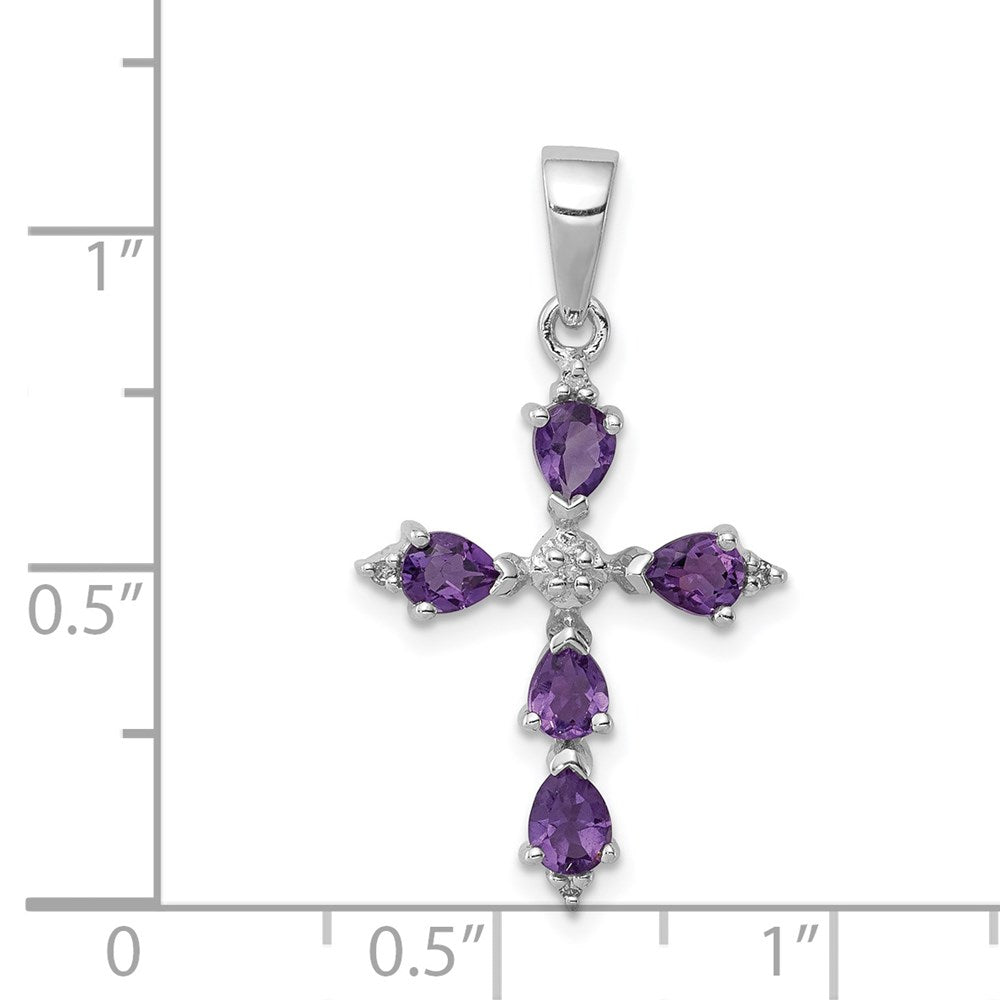 Sterlingsilber Rhodiniert Amethyst Kreuz Anhänger