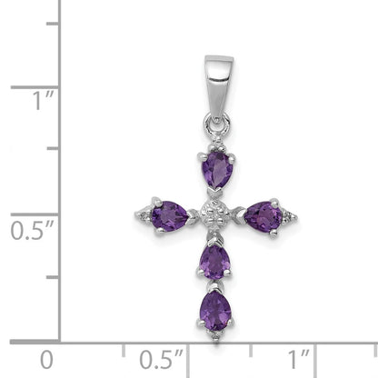 Sterlingsilber Rhodiniert Amethyst Kreuz Anhänger