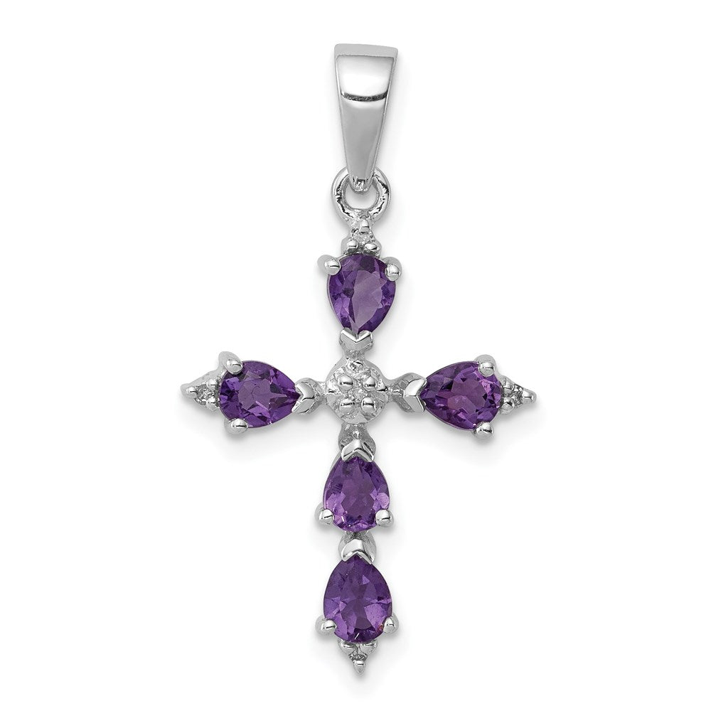 Sterlingsilber Rhodiniert Amethyst Kreuz Anhänger