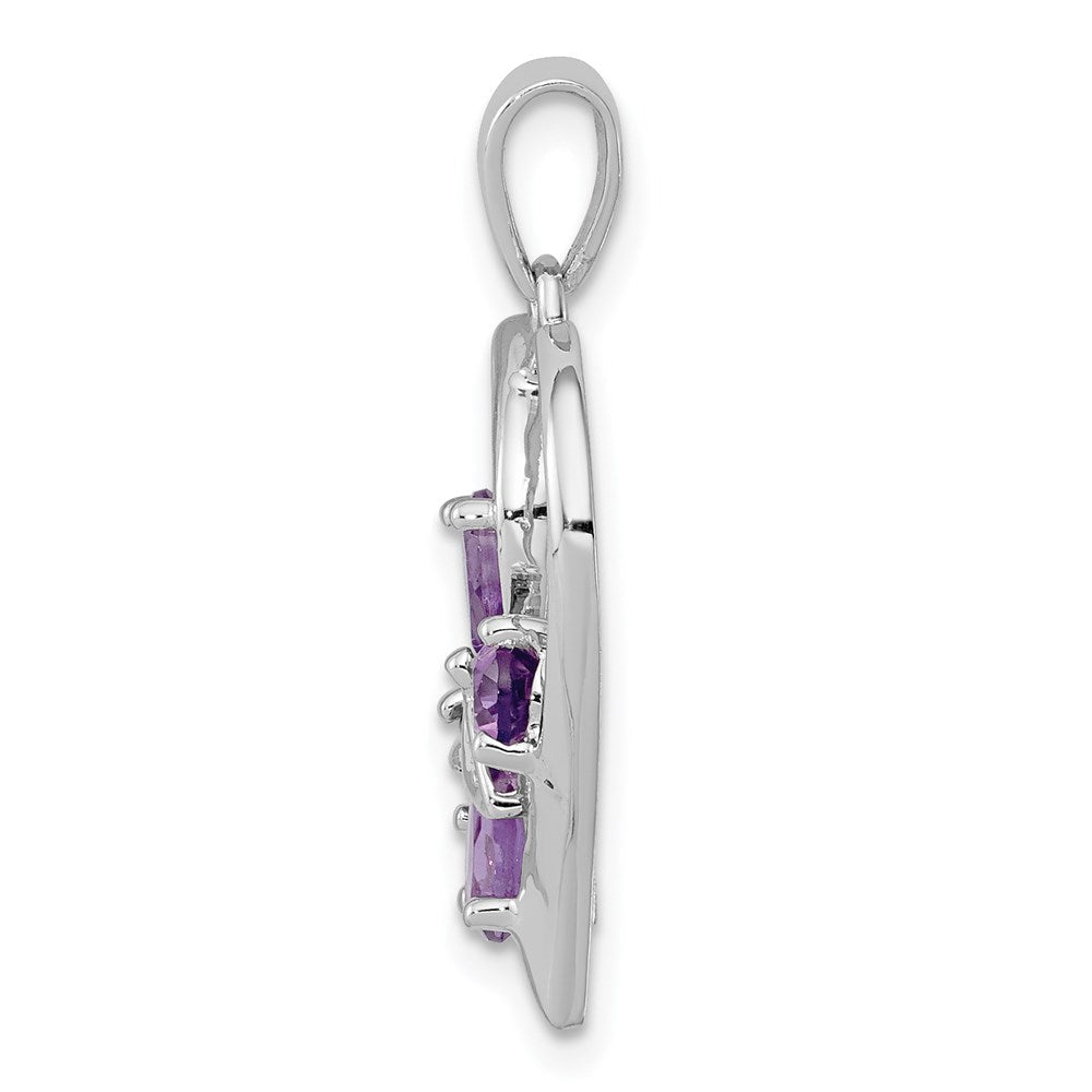 Sterlingsilber Rhodiniert Amethyst und Diamant Schmetterling Herz Anhänger