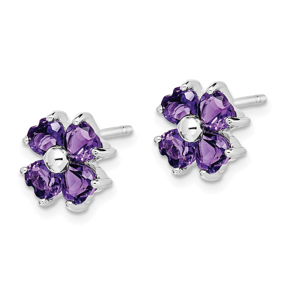 Sterlingsilber Rhodiniert Amethyst Blume Ohrstecker