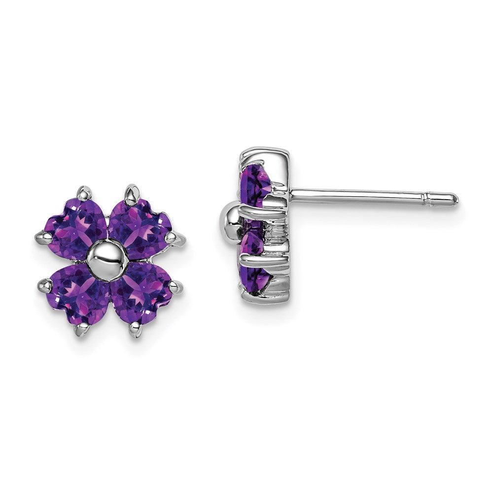 Sterlingsilber Rhodiniert Amethyst Blume Ohrstecker