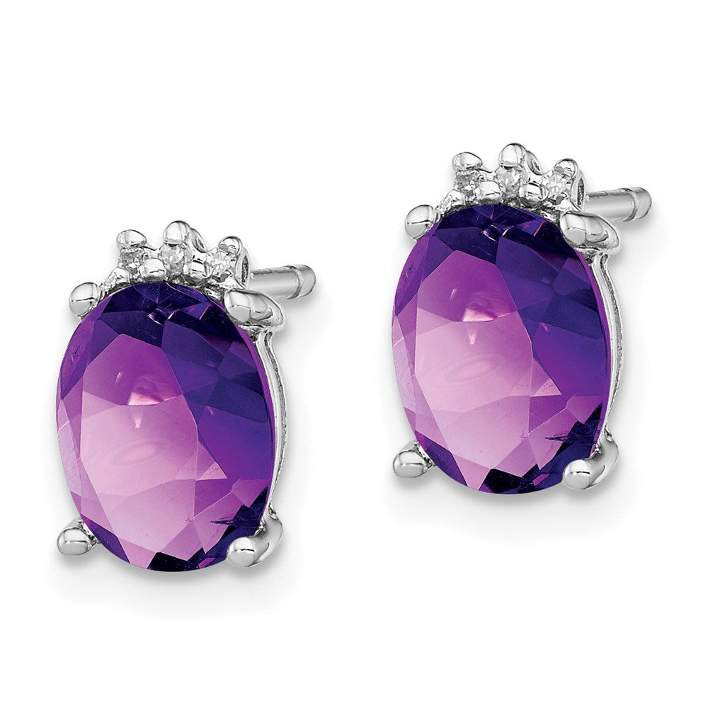 Sterlingsilber Rhodiniert Oval Amethyst und Diamant Ohrstecker