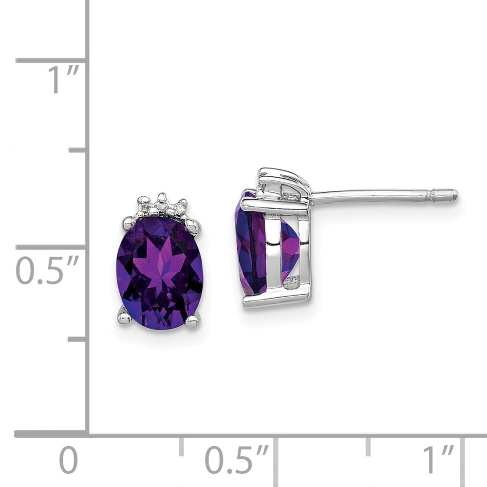 Sterlingsilber Rhodiniert Oval Amethyst und Diamant Ohrstecker
