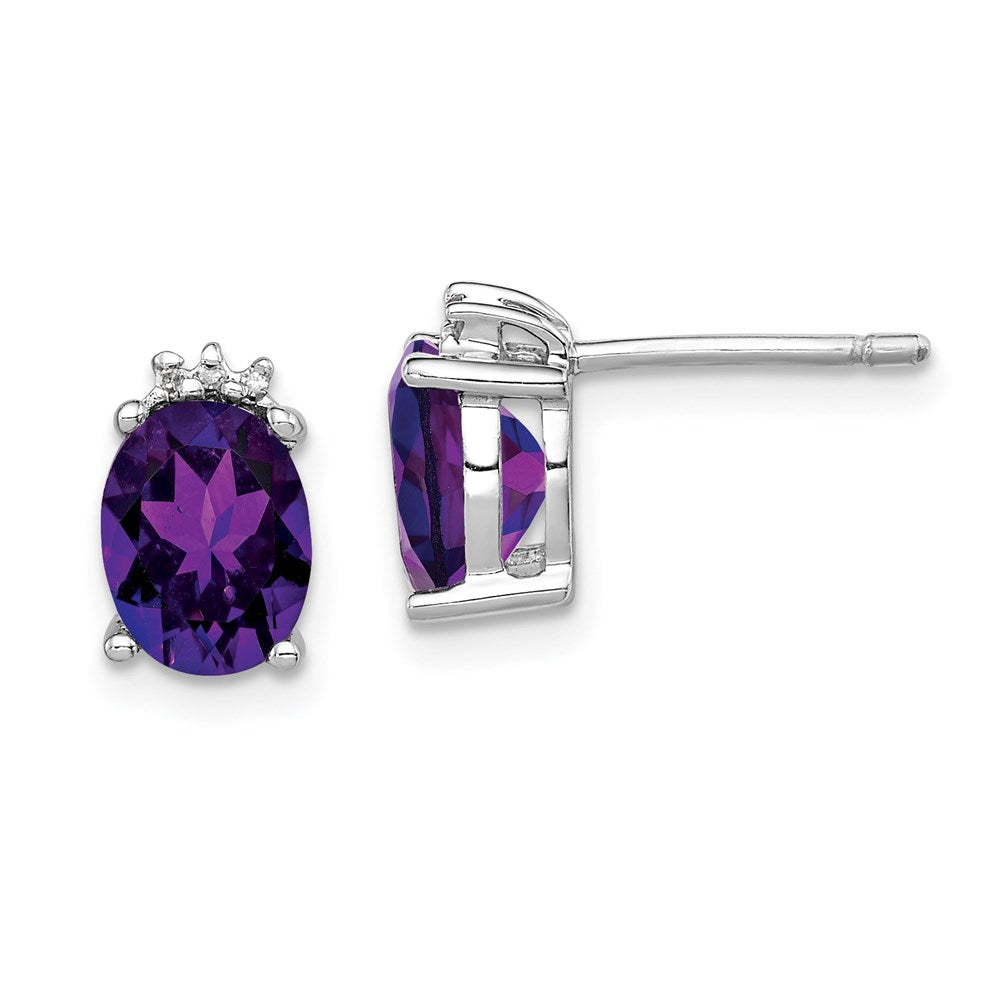 Sterlingsilber Rhodiniert Oval Amethyst und Diamant Ohrstecker