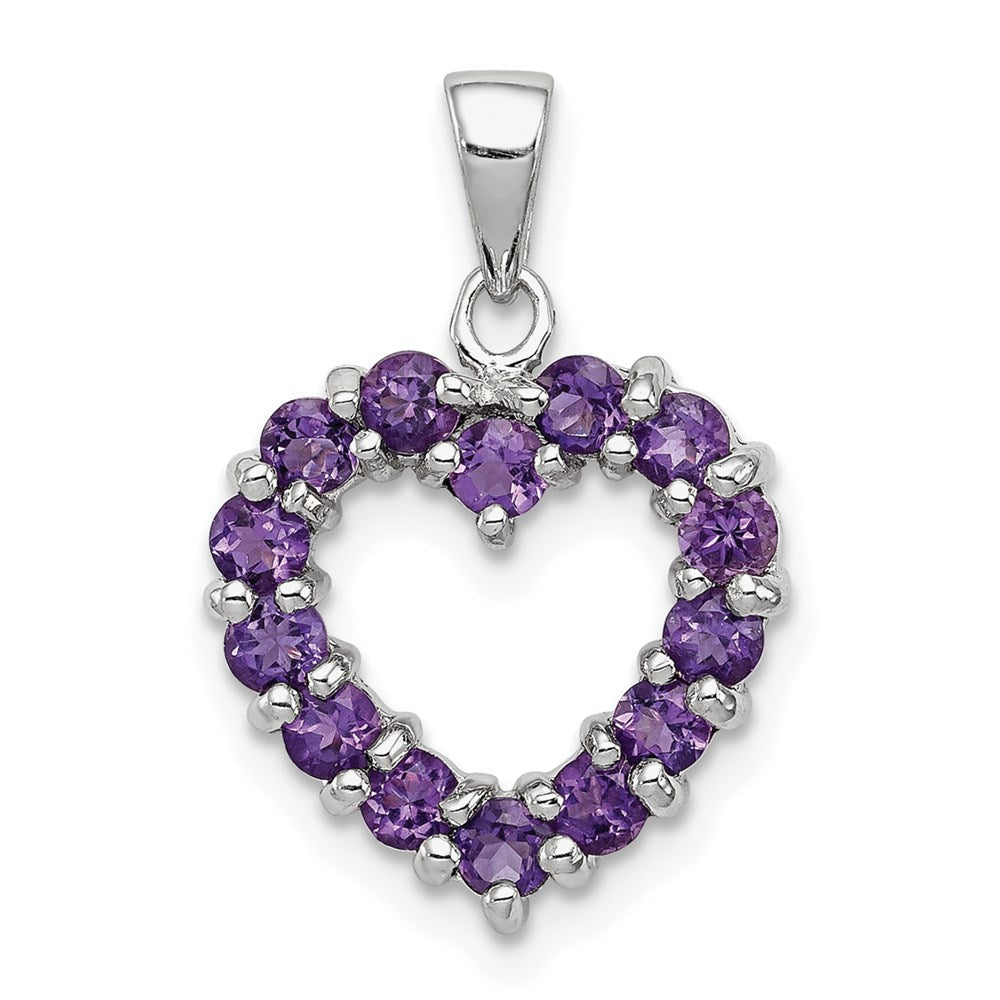 Sterlingsilber Rhodiniert Amethyst Herz Anhänger