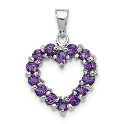 Sterlingsilber Rhodiniert Amethyst Herz Anhänger