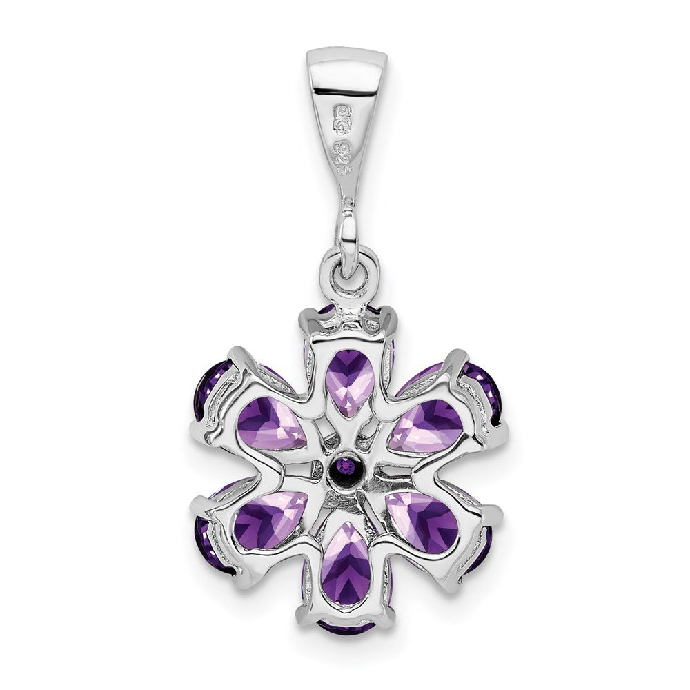 Sterlingsilber Rhodiniert Amethyst und Diamant Blume Anhänger