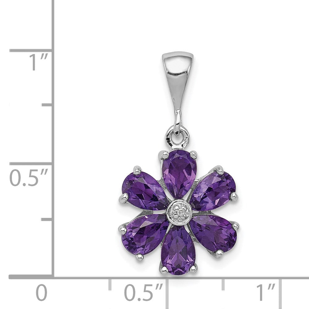 Sterlingsilber Rhodiniert Amethyst und Diamant Blume Anhänger