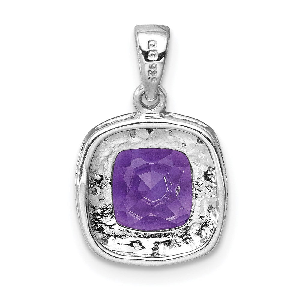 Sterlingsilber Rhodiniert Amethyst und Diamant Anhänger