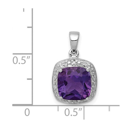 Sterlingsilber Rhodiniert Amethyst und Diamant Anhänger