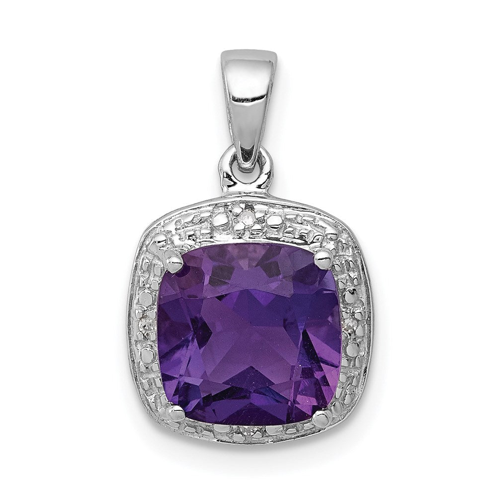 Sterlingsilber Rhodiniert Amethyst und Diamant Anhänger