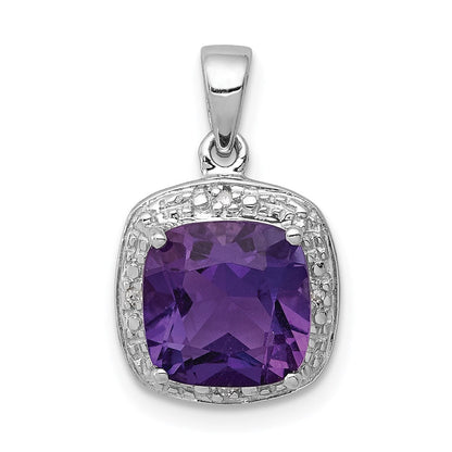 Sterlingsilber Rhodiniert Amethyst und Diamant Anhänger