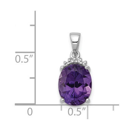 Sterlingsilber Rhodiniert Amethyst und Diamant Anhänger