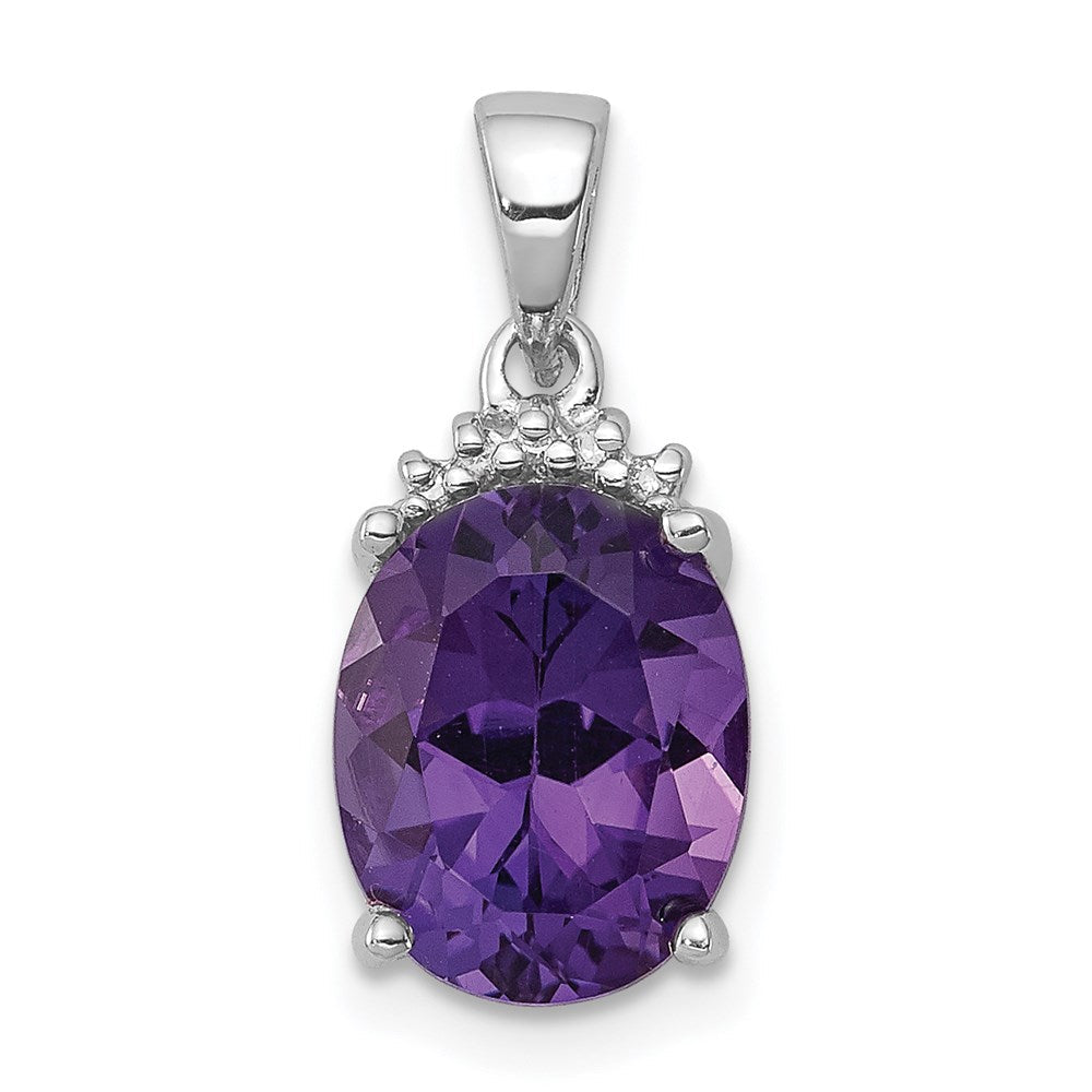 Sterlingsilber Rhodiniert Amethyst und Diamant Anhänger