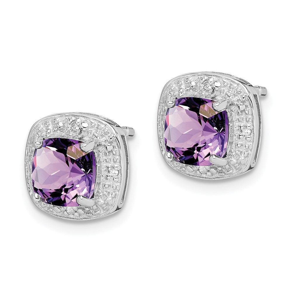 Sterlingsilber Rhodiniert Amethyst und Diamant Ohrstecker