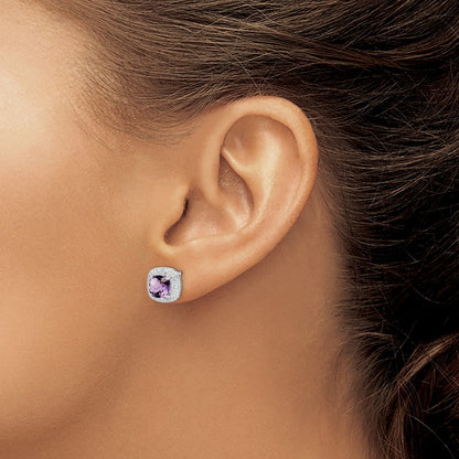 Sterlingsilber Rhodiniert Amethyst und Diamant Ohrstecker