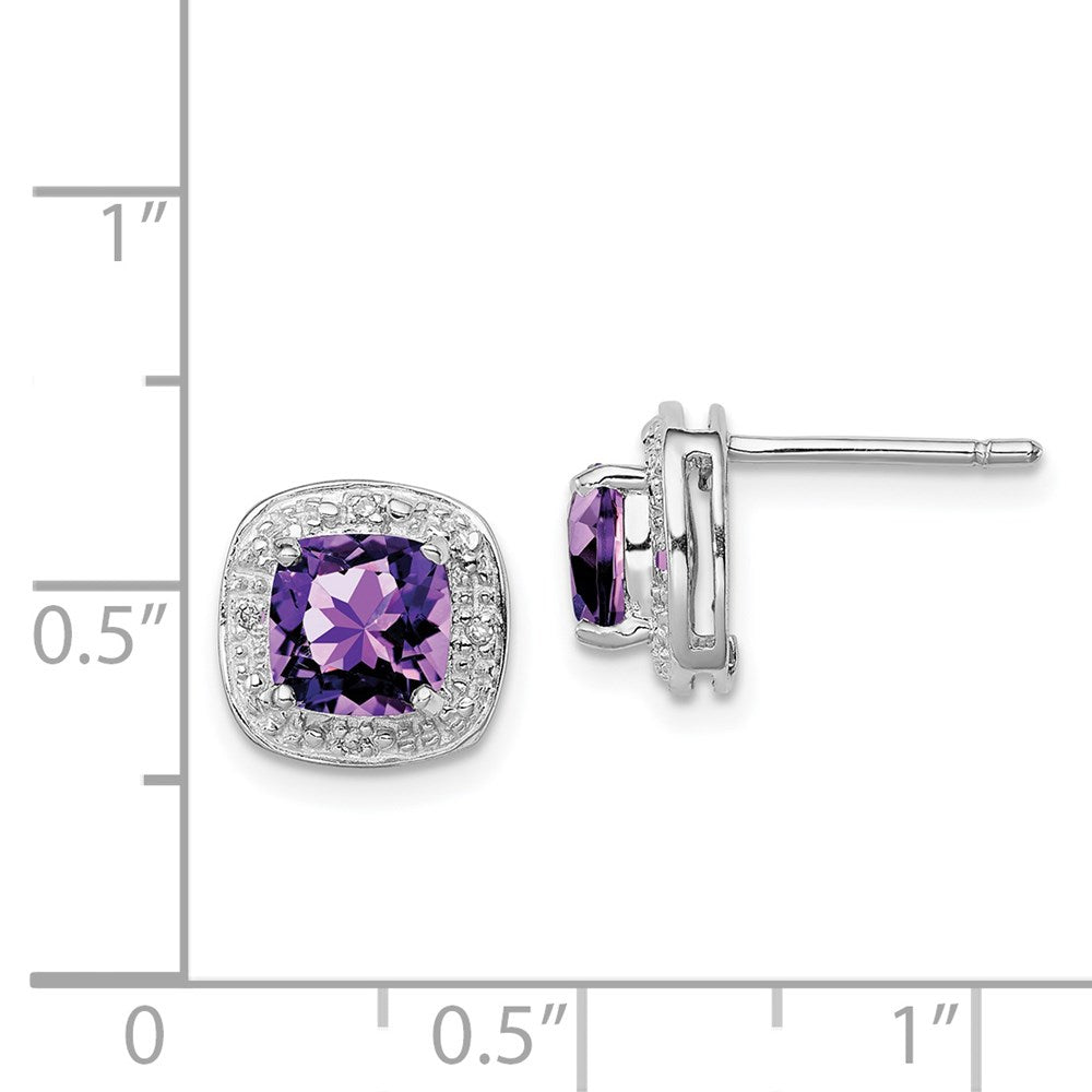 Sterlingsilber Rhodiniert Amethyst und Diamant Ohrstecker