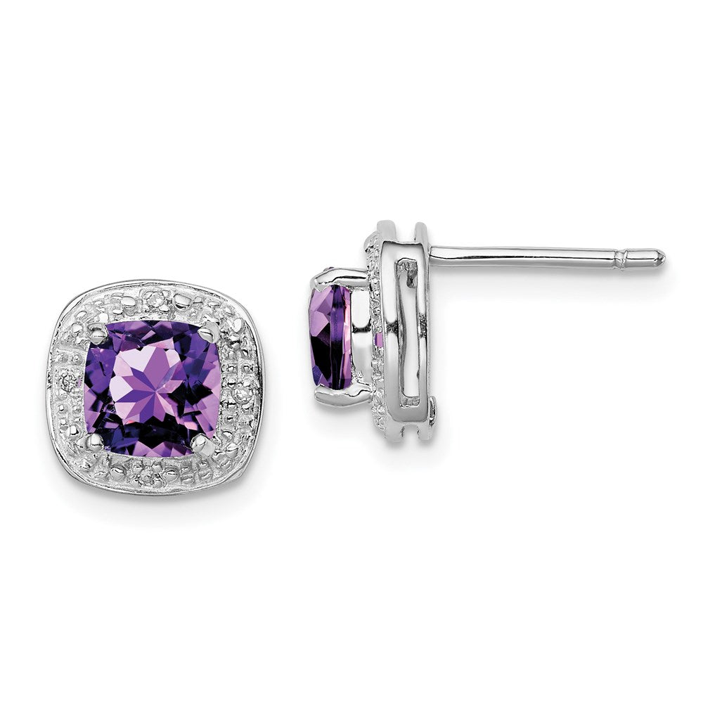 Sterlingsilber Rhodiniert Amethyst und Diamant Ohrstecker