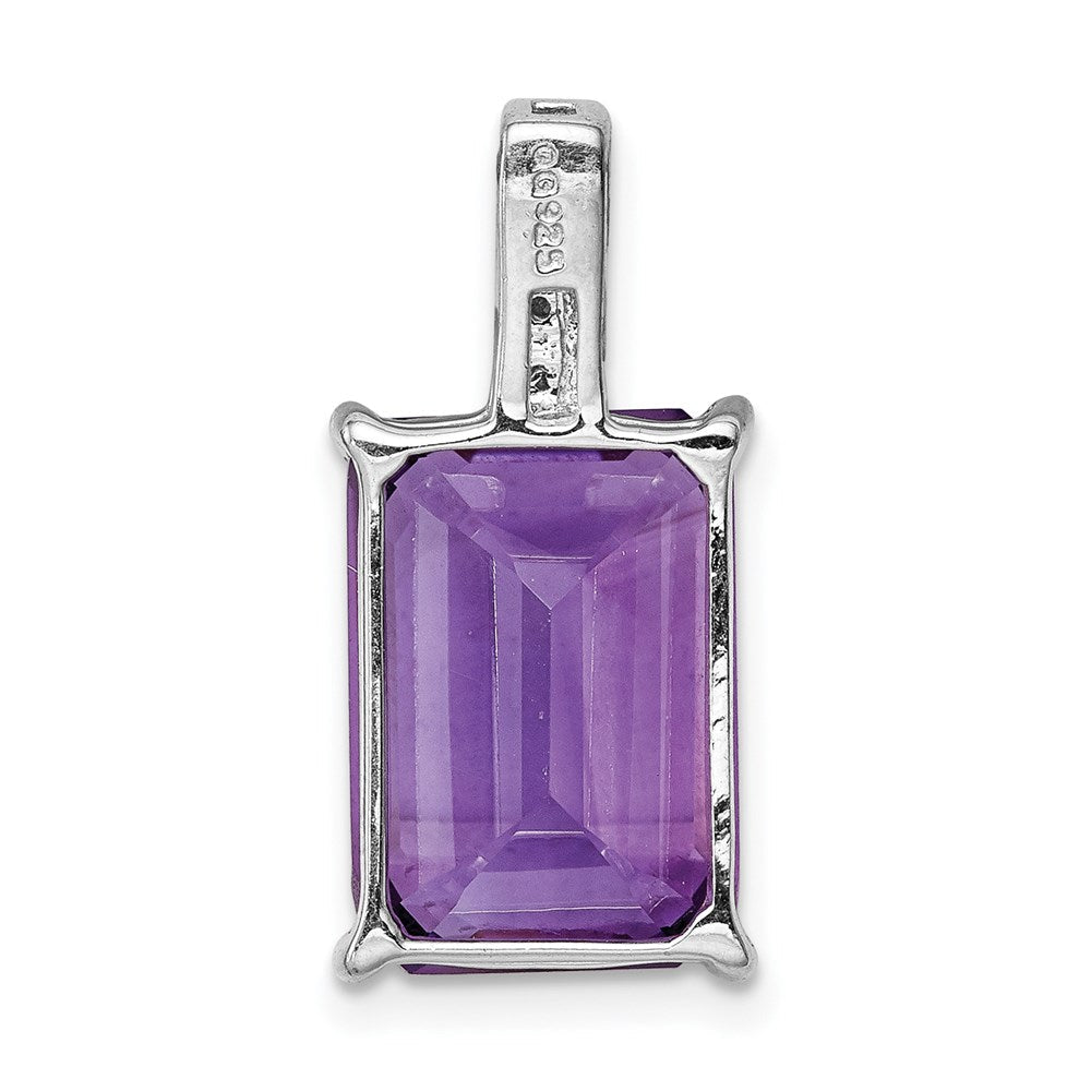 Sterlingsilber Rhodium Smaragd-cut Amethyst & Diamant Anhänger