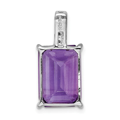 Sterlingsilber Rhodium Smaragd-cut Amethyst & Diamant Anhänger