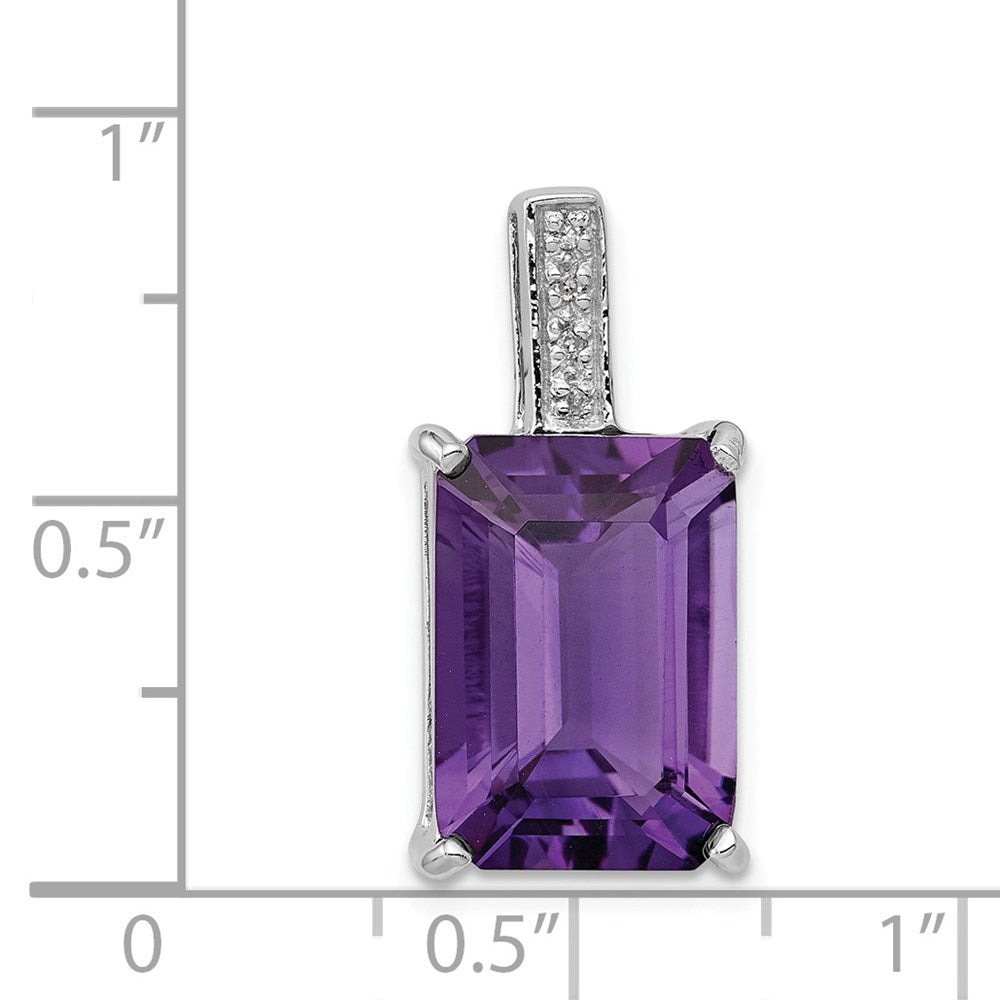 Sterlingsilber Rhodium Smaragd-cut Amethyst & Diamant Anhänger