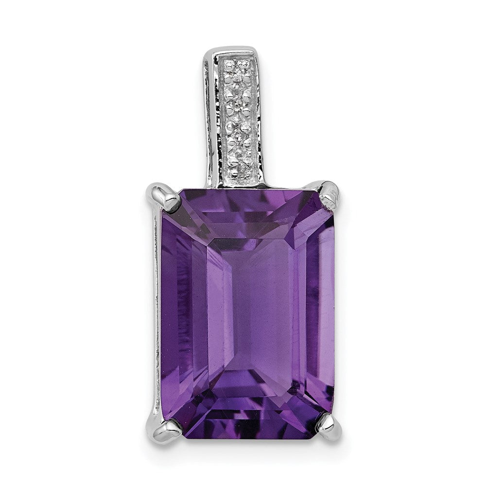 Sterlingsilber Rhodium Smaragd-cut Amethyst & Diamant Anhänger