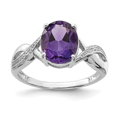 Sterlingsilber Rhodium Amethyst & Diamant Ring