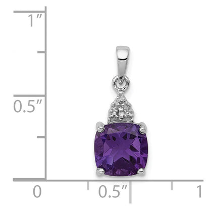 Sterlingsilber Rhodiniert Amethyst und Diamant Anhänger