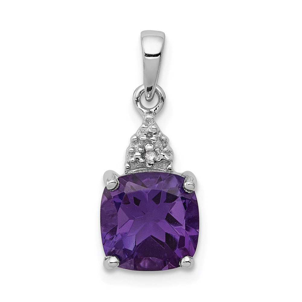 Sterlingsilber Rhodiniert Amethyst und Diamant Anhänger