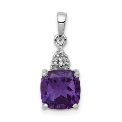 Sterlingsilber Rhodiniert Amethyst und Diamant Anhänger