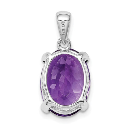 Sterlingsilber Rhodiniert Amethyst und Diamant Anhänger