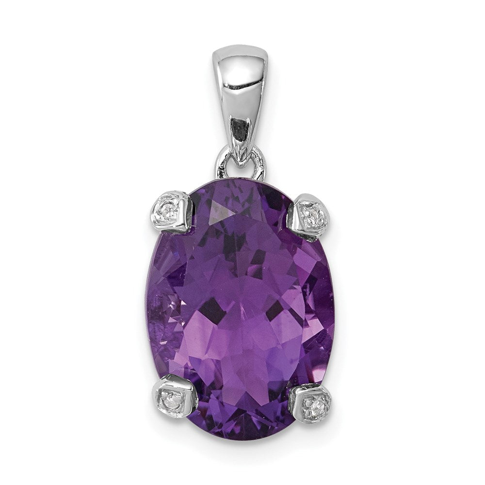 Sterlingsilber Rhodiniert Amethyst und Diamant Anhänger
