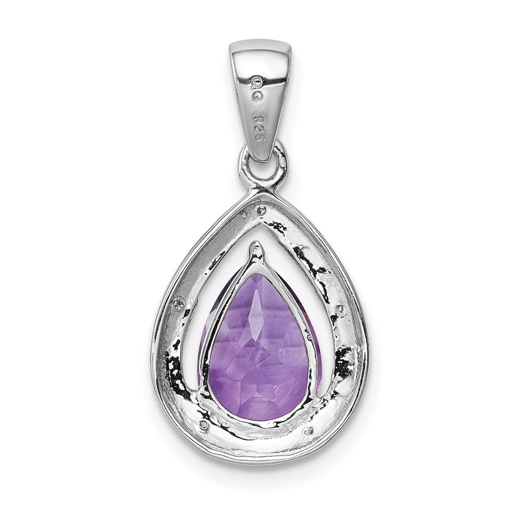 Sterlingsilber Rhodiniert Amethyst und Diamant Anhänger