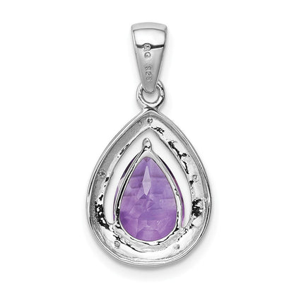 Sterlingsilber Rhodiniert Amethyst und Diamant Anhänger