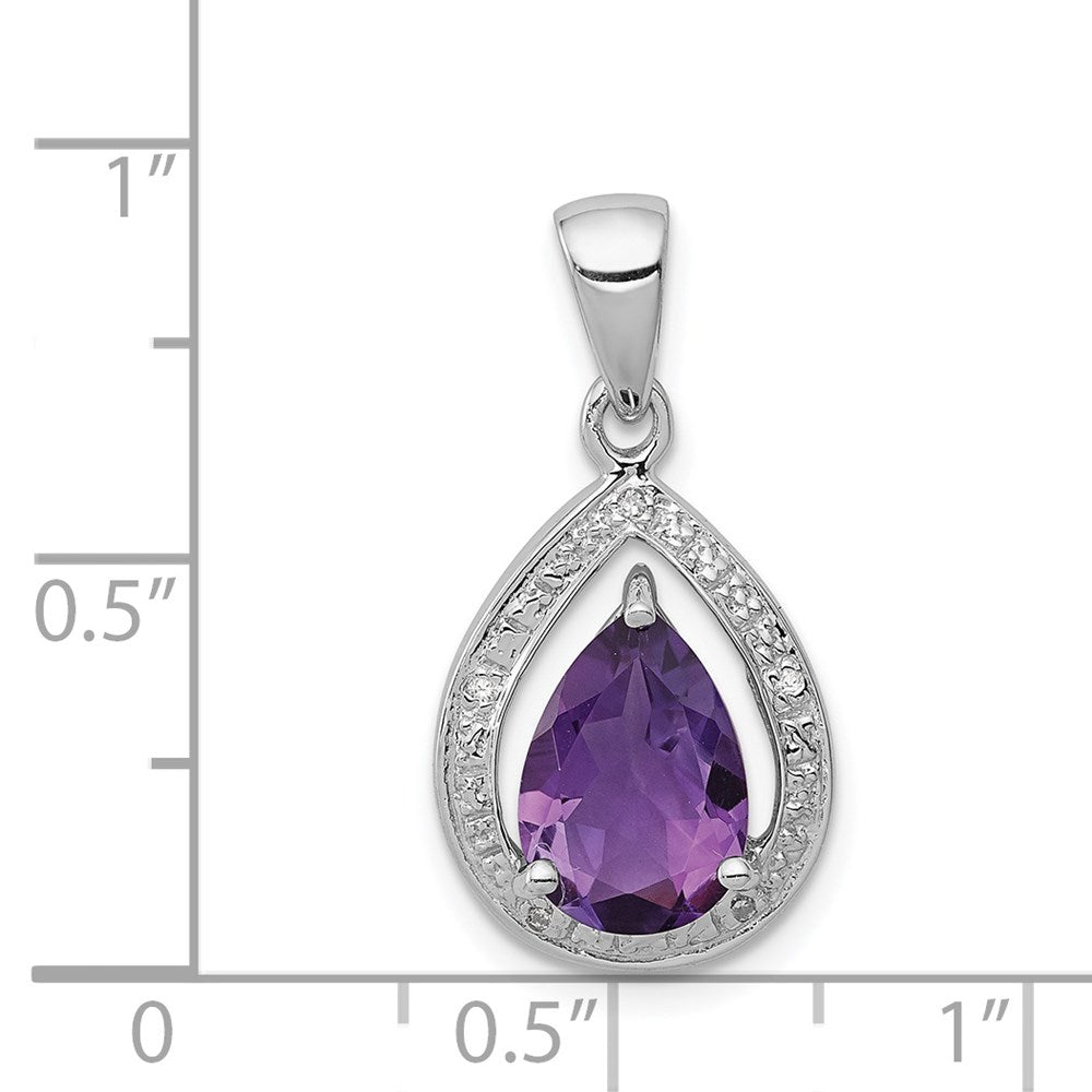 Sterlingsilber Rhodiniert Amethyst und Diamant Anhänger