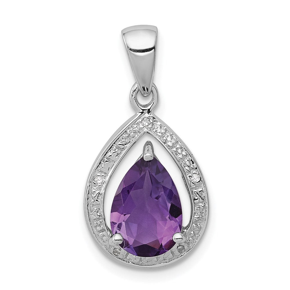 Sterlingsilber Rhodiniert Amethyst und Diamant Anhänger