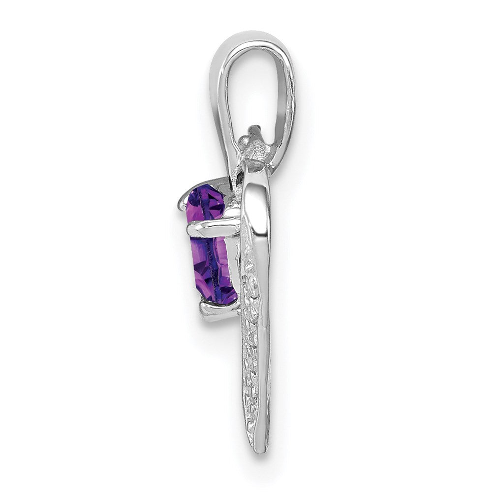 Sterlingsilber Rhodiniert Amethyst und Diamant Herz Anhänger