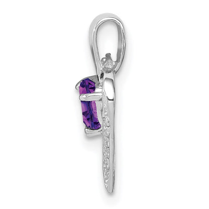 Sterlingsilber Rhodiniert Amethyst und Diamant Herz Anhänger