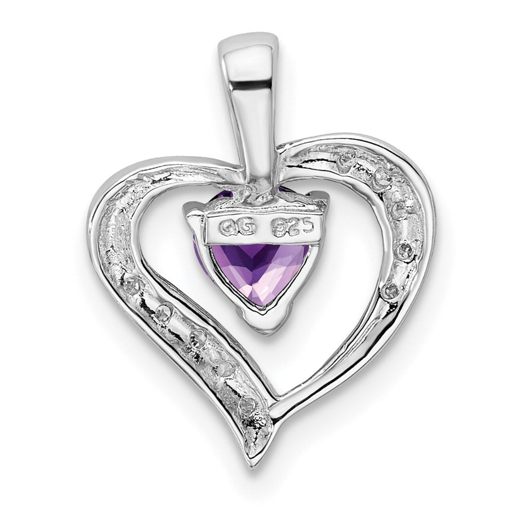 Sterlingsilber Rhodiniert Amethyst und Diamant Herz Anhänger