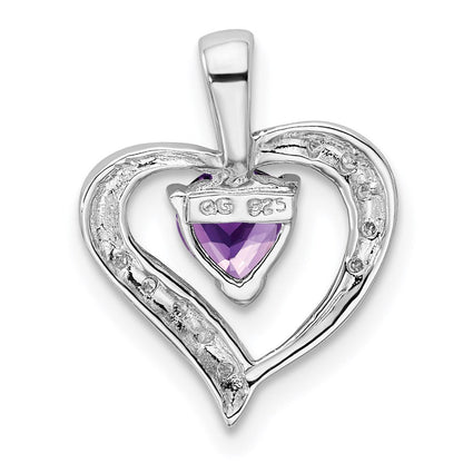 Sterlingsilber Rhodiniert Amethyst und Diamant Herz Anhänger