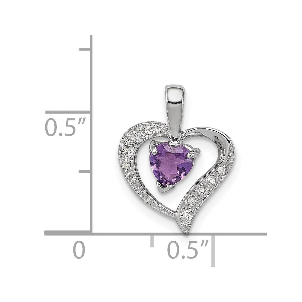 Sterlingsilber Rhodiniert Amethyst und Diamant Herz Anhänger