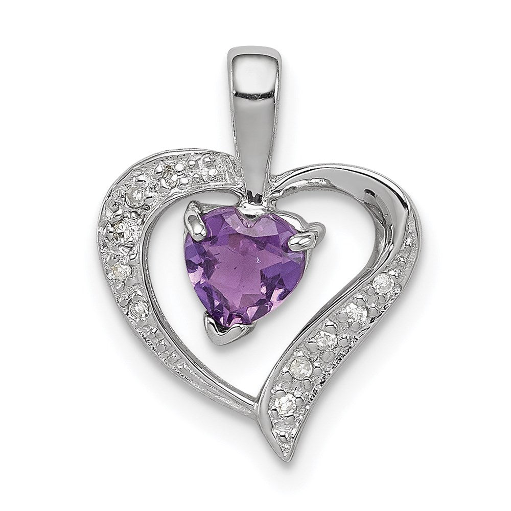 Sterlingsilber Rhodiniert Amethyst und Diamant Herz Anhänger