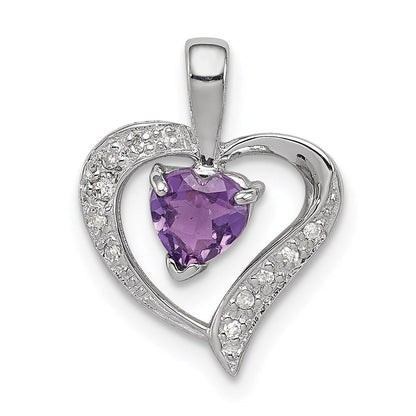 Sterlingsilber Rhodiniert Amethyst und Diamant Herz Anhänger