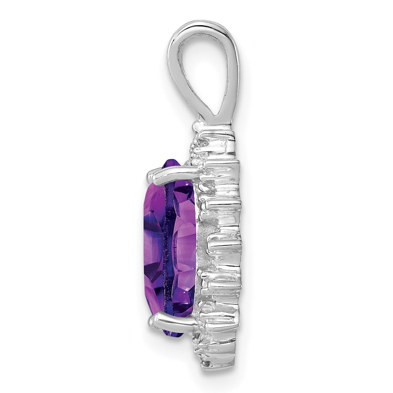 Sterlingsilber Rhodiniert Oval Amethyst und Diamant Anhänger