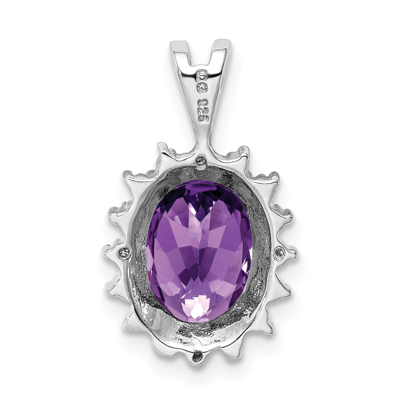 Sterlingsilber Rhodiniert Oval Amethyst und Diamant Anhänger