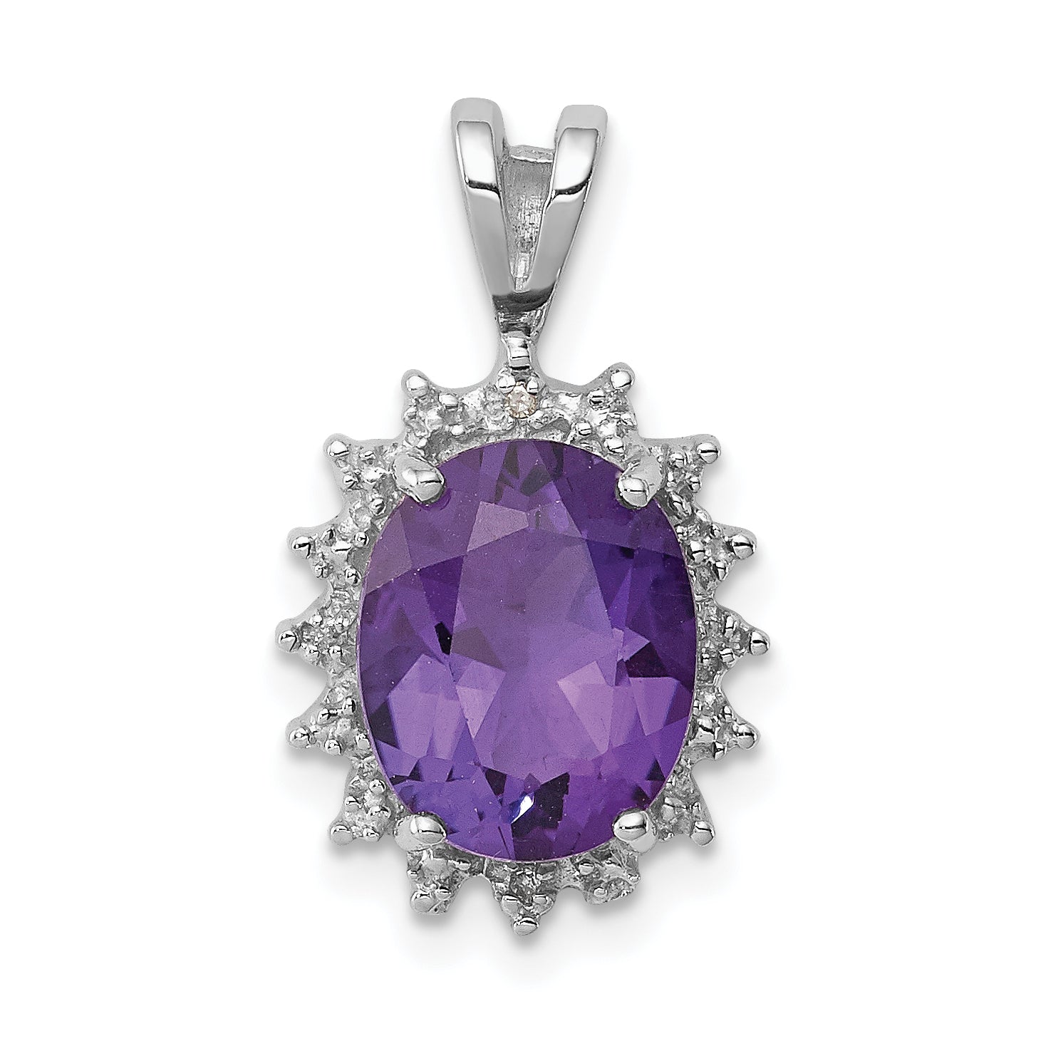 Sterlingsilber Rhodiniert Oval Amethyst und Diamant Anhänger