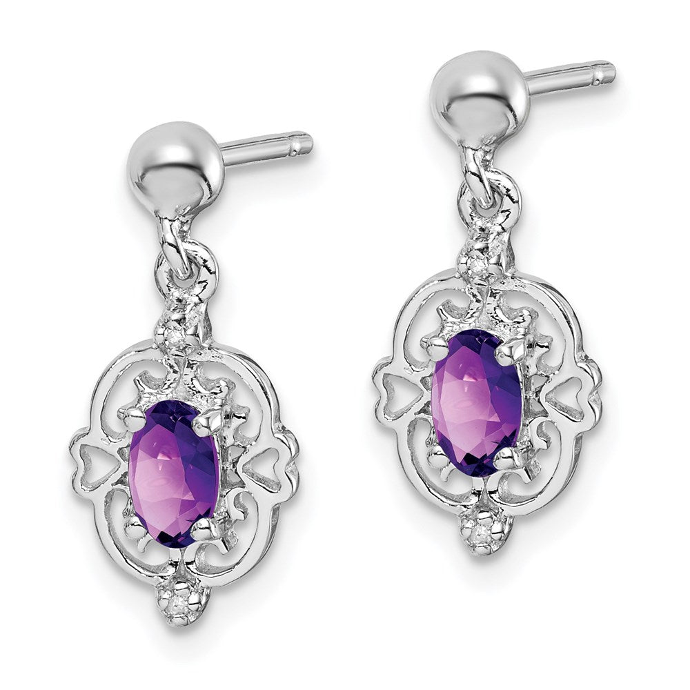 Sterlingsilber Rhodiniert Amethyst und Diamant Ohrstecker