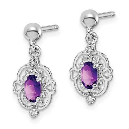 Sterlingsilber Rhodiniert Amethyst und Diamant Ohrstecker