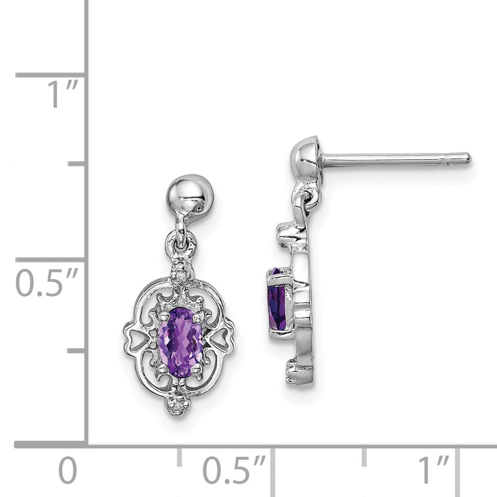 Sterlingsilber Rhodiniert Amethyst und Diamant Ohrstecker